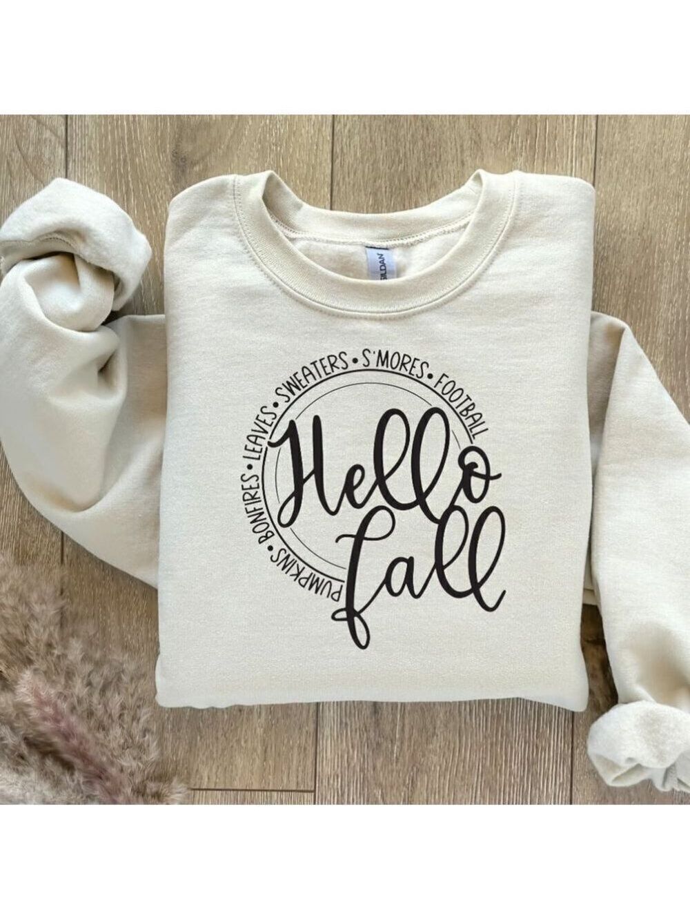Hello Fall Sweatshirt Sweater Hand Crafted